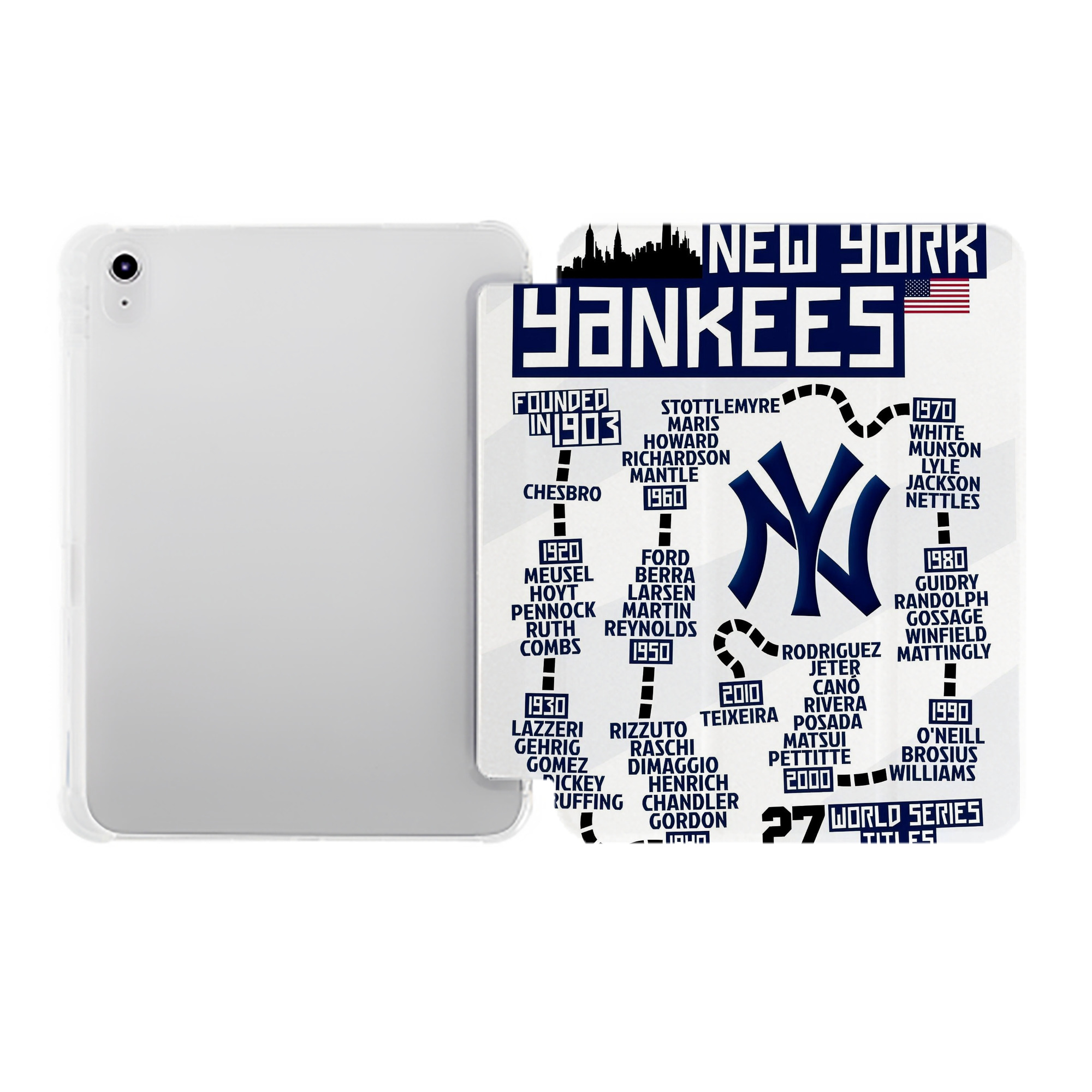 New York Yankees 155 Premium Tri-Fold PU Leather & Silicone IPad Case With Pencil Slot – Fits 9.5,10.5,10.9 – Adjustable Stand, Slim, Protective